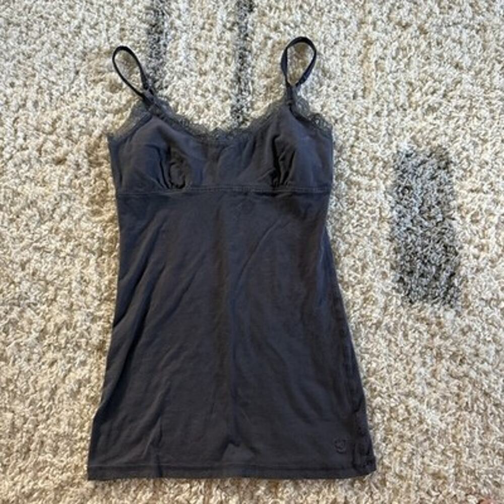 American Eagle Women Sz M Gray Lace Babydoll Cami Tank Top Y2K Preppy Fairycore